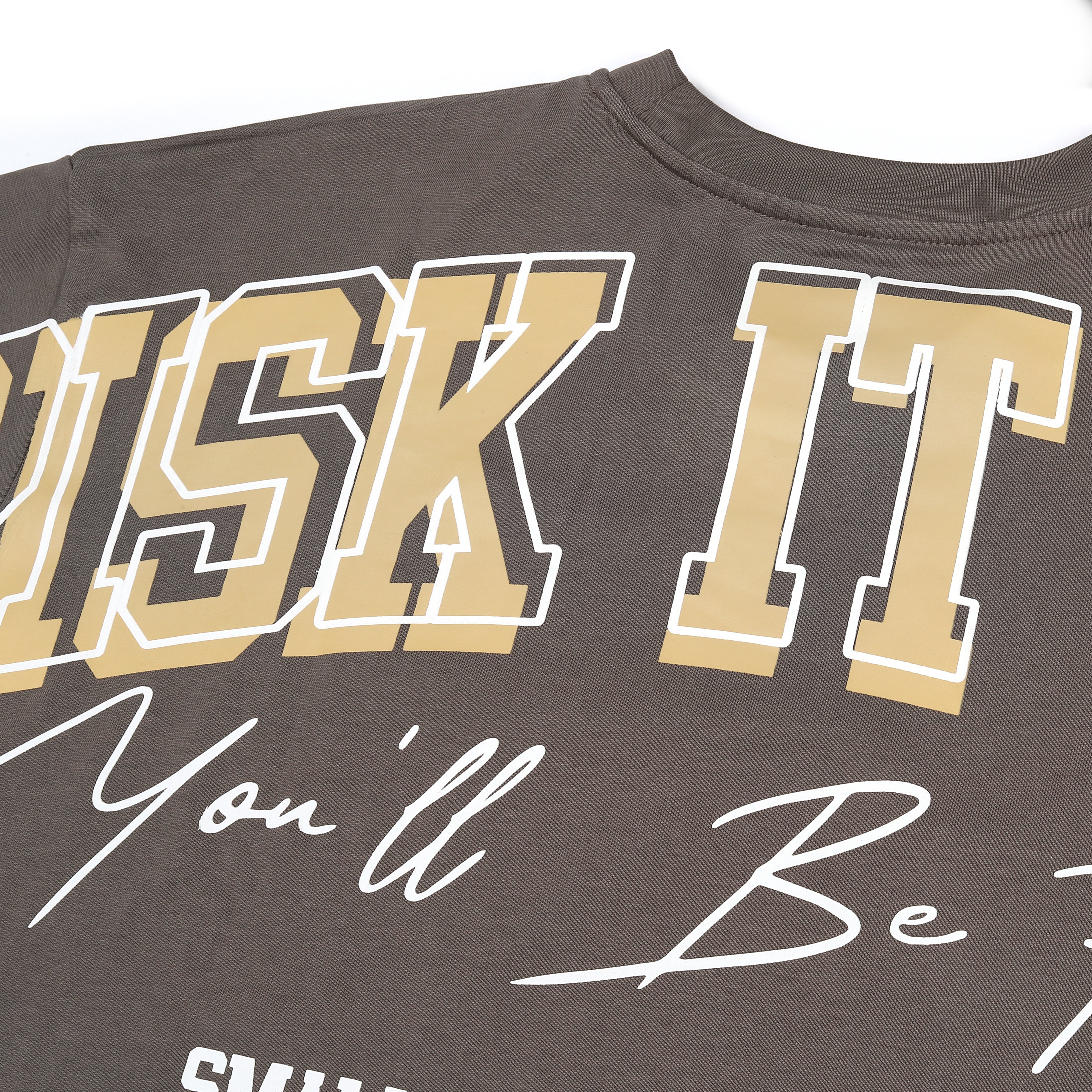 "RISK IT ALL" - Signature T Shirt - Grey Brown