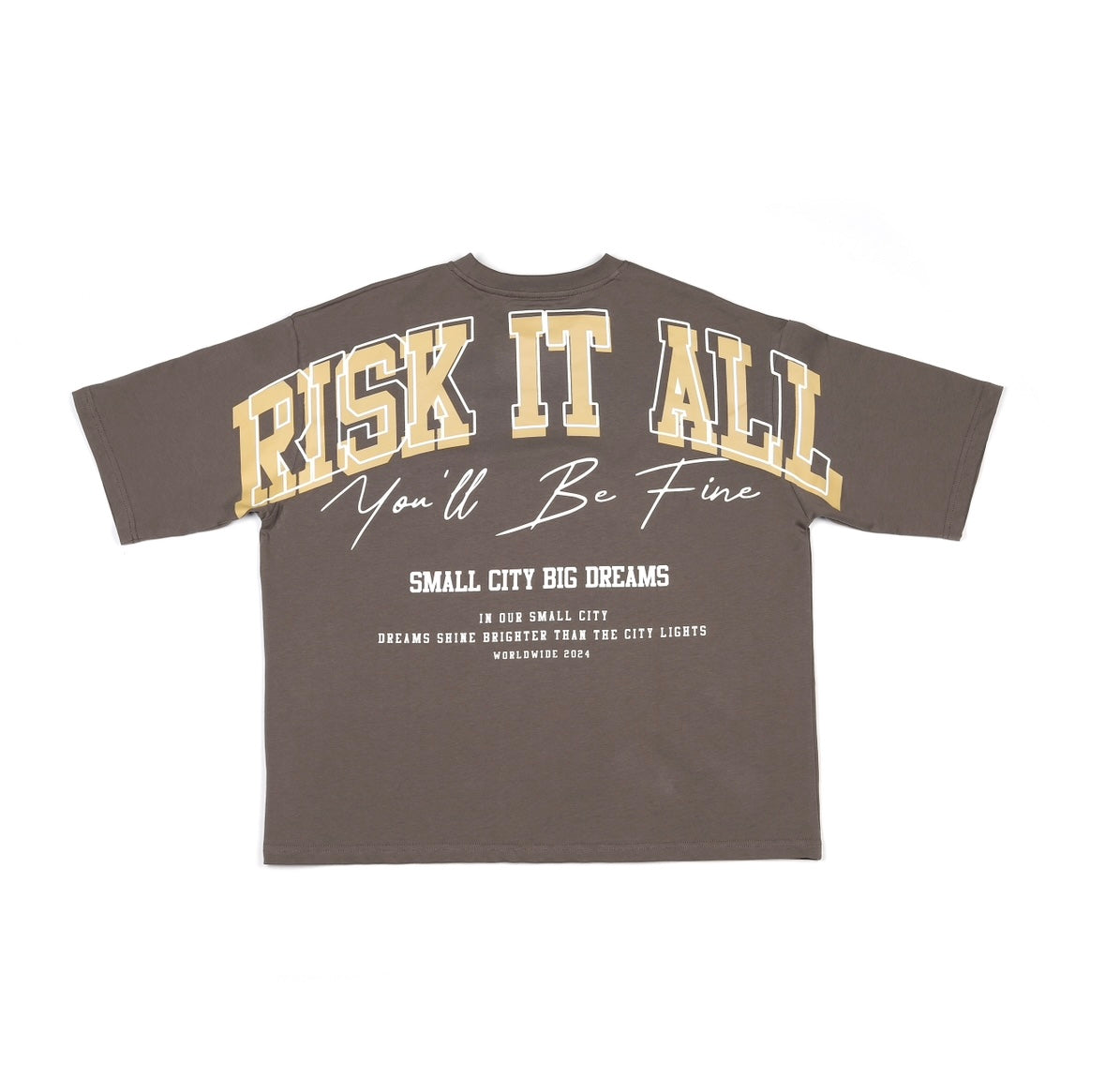 "RISK IT ALL" - Signature T Shirt - Grey Brown