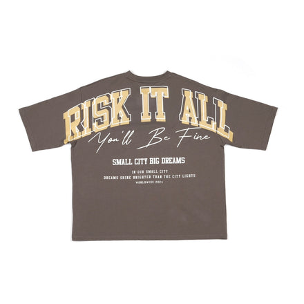 "RISK IT ALL" - Signature T Shirt - Grey Brown